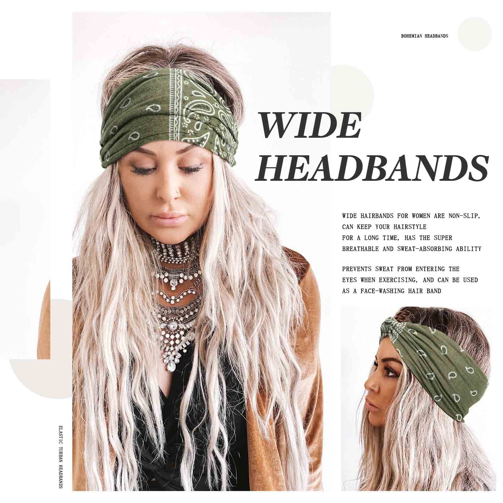 Acenail Wide Headbands Women Knotted Turban Headband Elastic Non Slip Hairbands Floral Workout Headbands Yoga Cotton Hair Scarfs Boho Head Wraps Fashion Hair Accessories for Women 4Pcs(Bohemian)