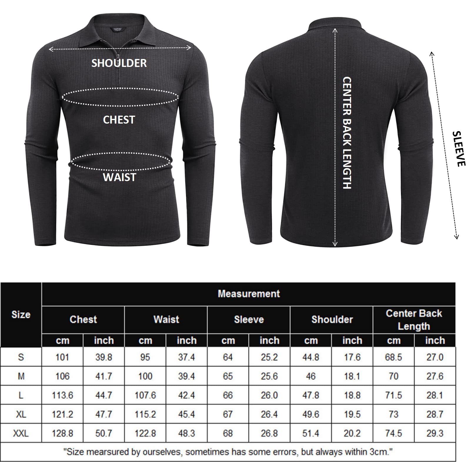 COOFANDY Men's Long Sleeve 1/4 Zip Polo Shirts Slim Fit Basic Designed Muscle Fit T Shirts Dark Grey