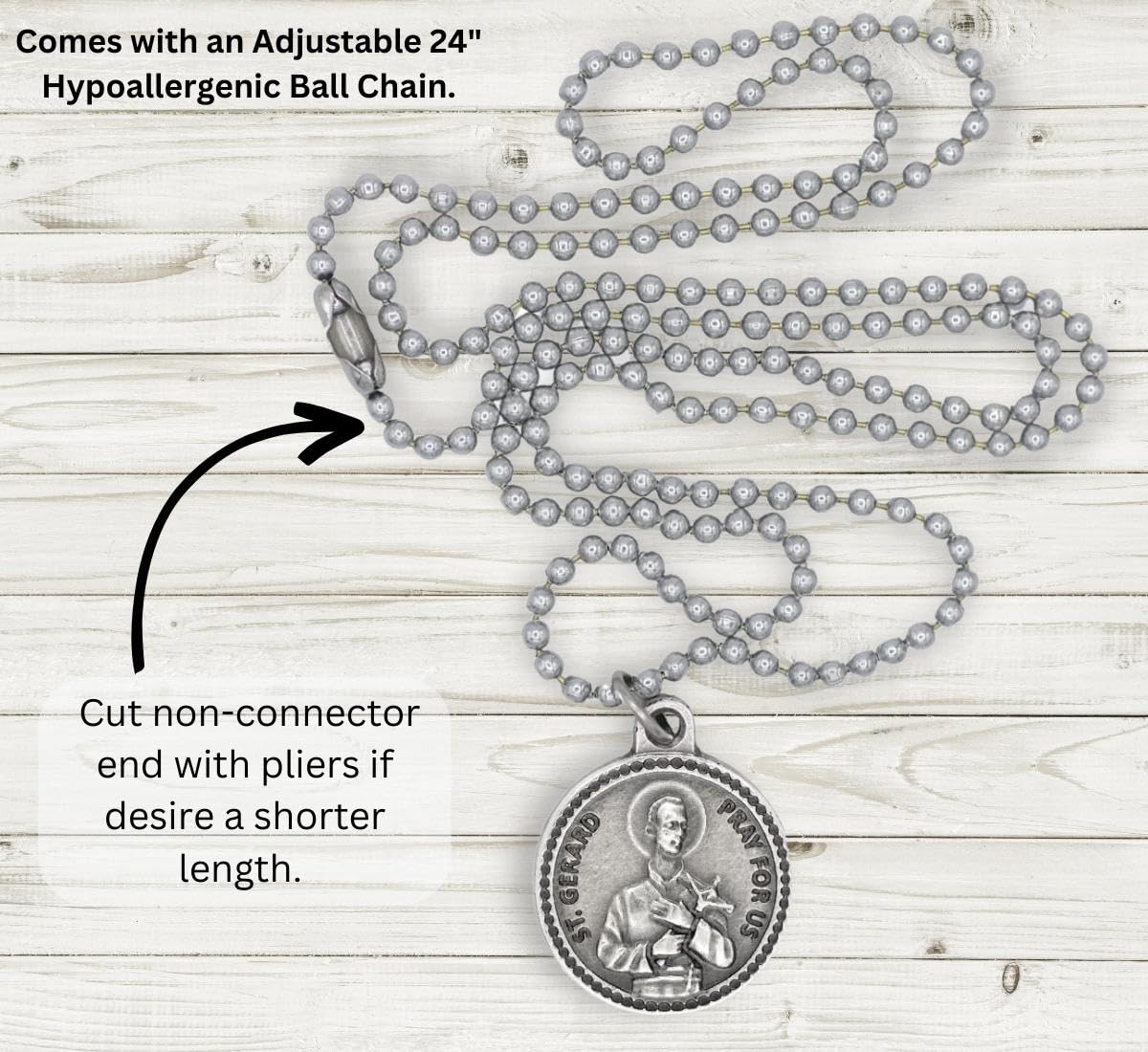 Saint Gerard Necklace Patron Saint of Fertility & Pregnancy Catholic Jewelry - Silver Oxidized Round 7/8" St Gerard Medal with 24" Adjustable Hypoallergenic Ball Chain - Made in Italy