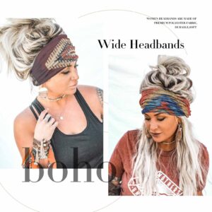 Olbye Boho Headbands Women Wide Head Bands Turban Elastic Nonslip Hairbands Workout Yoga Hair Scarfs Running Sweatband African Bohemian Head Wraps Fashion Hair Accessories for Women (D-Bohemian)