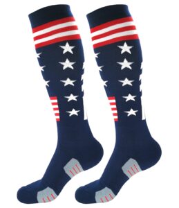 buenwaz knee high american flag baseball socks for men athletic cushioned patriotic over the calf socks for softball football soccer (stars & stripes)