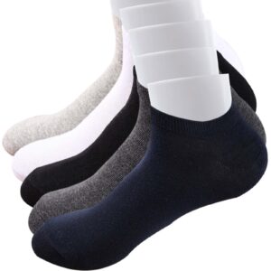 waikas [pack of 5 pairs] men's ankle socks, stretch cotton socks for man, common size, black/white/grey/dark grey/navy blue each color 1 pcs, 5pcs packing