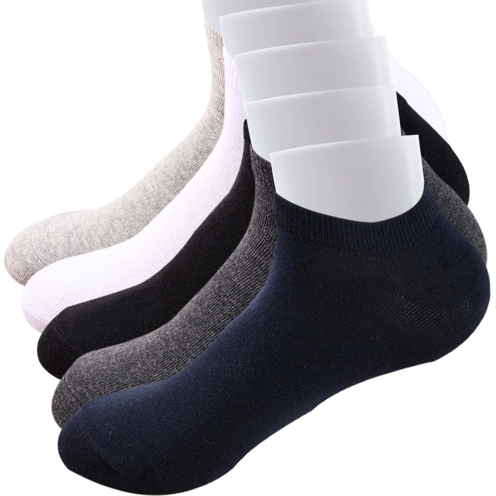 WAIKAS [Pack Of 5 Pairs] Men's Ankle Socks, Stretch Cotton Socks For Man, Common Size, Black/White/Grey/Dark Grey/Navy Blue each color 1 pcs, 5pcs Packing