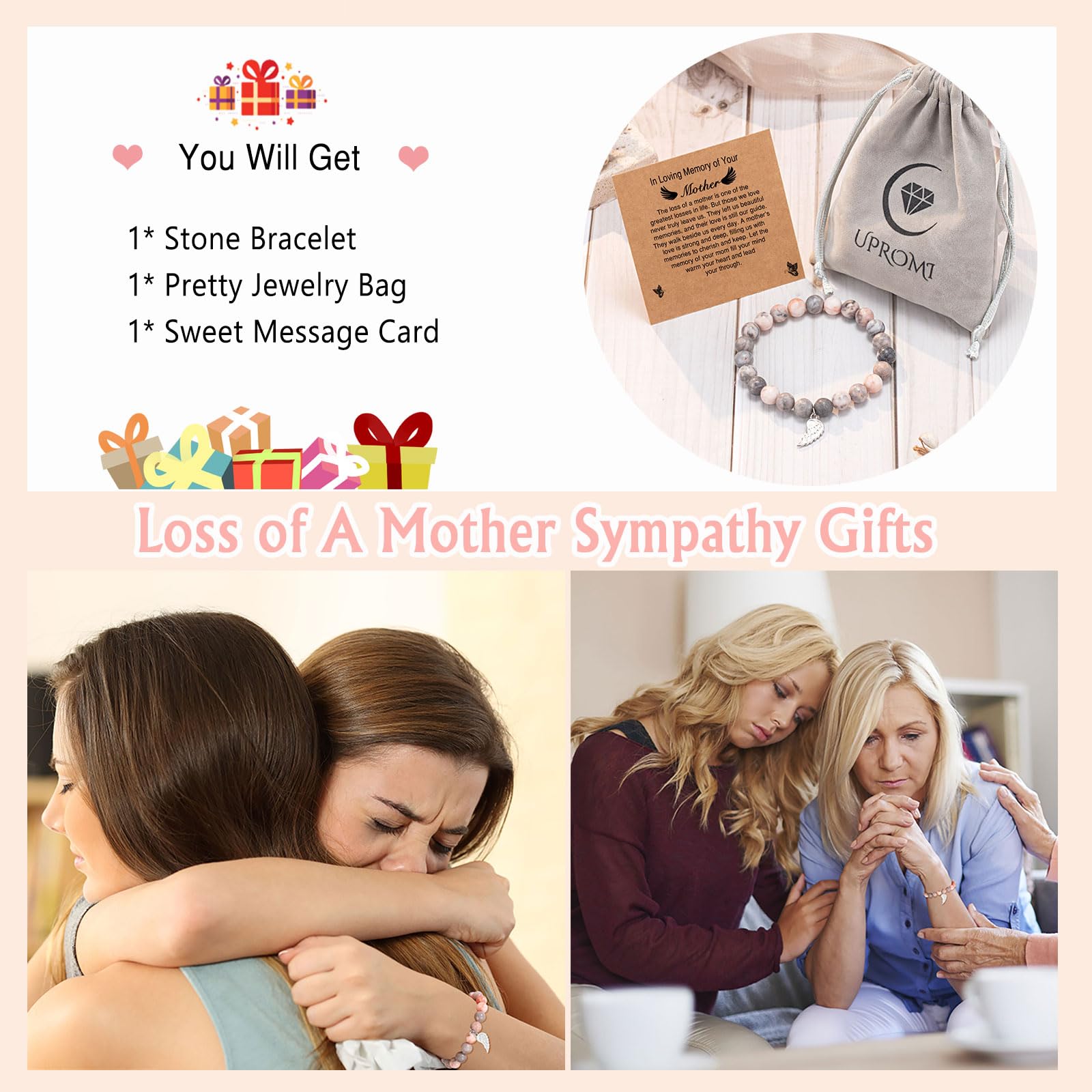 UPROMI Sympathy Gifts for Loss of Mom, Sympathy Bracelet Bereavement Remembrance Gifts, Memorial Jewelry Condolence Grief Gifts for Loss of Mother, Sorry for Your Loss Gift