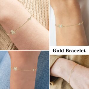 BriLove Initial Bracelet Gifts for Mom Women 925 Sterling Silver CZ 14K Gold Plated Alphabet Letter D Adjustable Bracelet for Mothers Day/Valentines Day/Birthday/Christmas/Anniversary