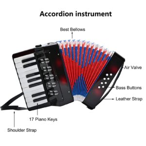 AIMEIS Kids Accordion 17 Piano Keys 8 Bass Button Accordion,Mini Accordian Musical Instrument Gifts for Child Adults (Black)