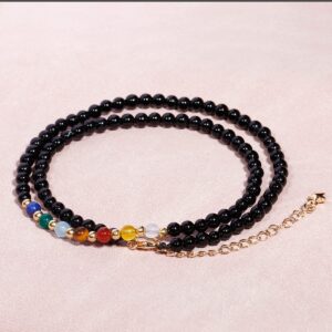 Jewever 7 Chakra Beaded Choker Necklace for Women Black Agate Healing Crystals and Gemstones Meditation Yoga Balance Jewelry