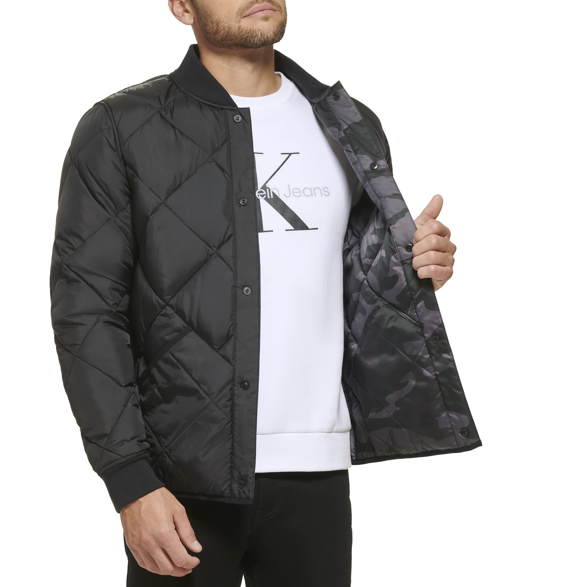 Calvin Klein Men's Reversible Diamond Quilted Jacket, Black, Large