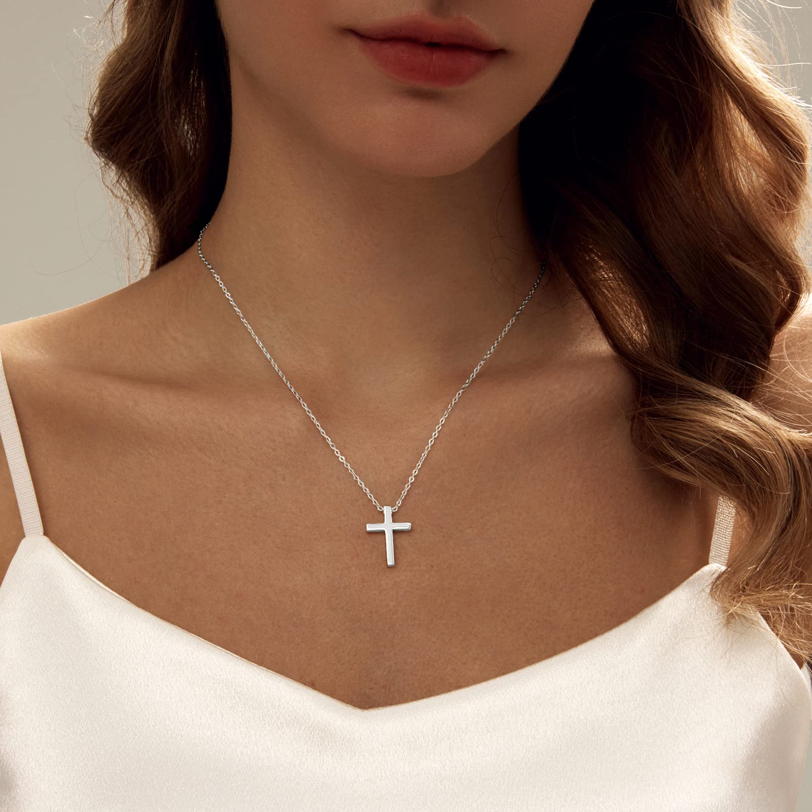 Luxval Cross Necklace for Women 14k Silver Plated Tiny Cross Pendant Necklace for Women Simple Layered Cross Necklaces for Women