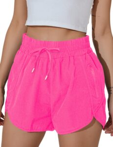 bmjl women's workout short high waisted gym running short summer plus size sporty athletic short pants(m,hot pink)