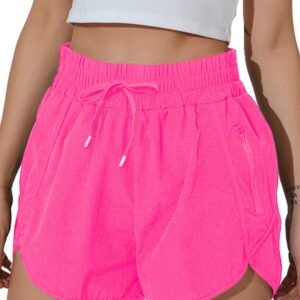 BMJL Women's Workout Short High Waisted Gym Running Short Summer Plus Size Sporty Athletic Short Pants(M,Hot Pink)