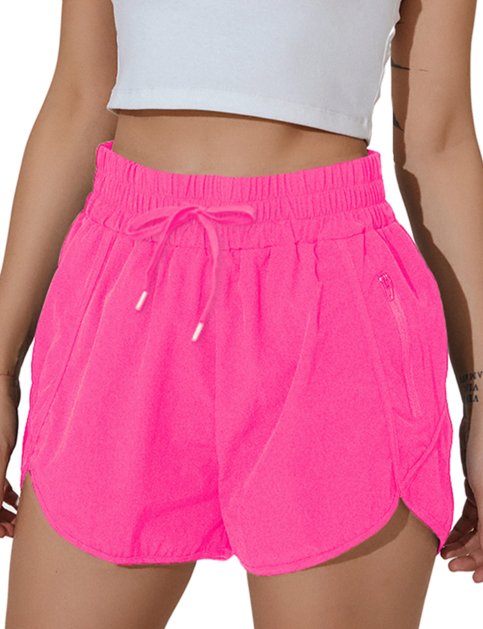 BMJL Women's Workout Short High Waisted Gym Running Short Summer Plus Size Sporty Athletic Short Pants(M,Hot Pink)