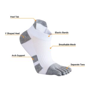 ss soxsense Toe Socks for Men and Women Athletic Running Five Finger Socks with Premium Cotton LightWeight (Size 6-14) (US, Alpha, Large, Regular, Regular, White)