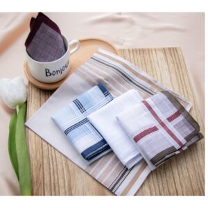 Mens Cotton Handkerchiefs Checkered Pattern Handkerchief Plaid Pocket Square Hankies Assorted 3PCS