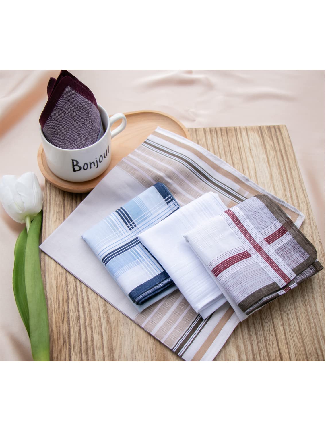 Mens Cotton Handkerchiefs Checkered Pattern Handkerchief Plaid Pocket Square Hankies Assorted 3PCS