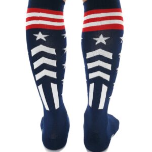 BUENWAZ Knee High American Flag Baseball Socks for Men Athletic Cushioned Patriotic Over the Calf Socks for Softball Football Soccer (Stars & Stripes)