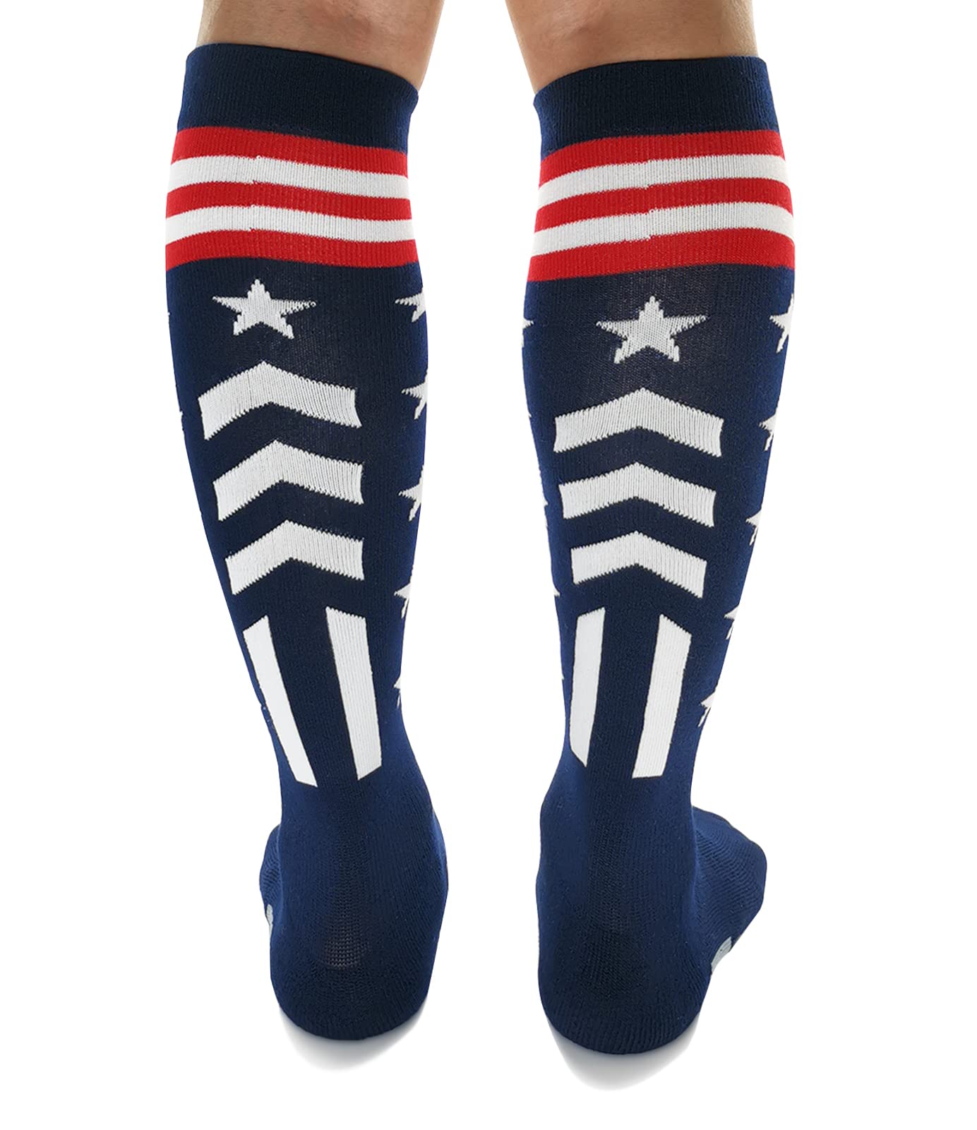 BUENWAZ Knee High American Flag Baseball Socks for Men Athletic Cushioned Patriotic Over the Calf Socks for Softball Football Soccer (Stars & Stripes)