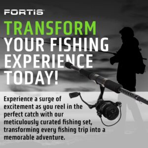 Fortis Fishing Spinning Rods 6ft6-2 pc - Medium - Medium - Strong, Sensitive, Lightweight, Graphite Blank with Durable Fiberglass Tip, Ergonomic Handle Includes Rod, Reel and Lures (Crankbaits)