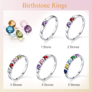 Custom4U Mother Name Rings with 5 Birthstones Customized Personalized Family Promise Sterling Silver Rings for Women Grandma