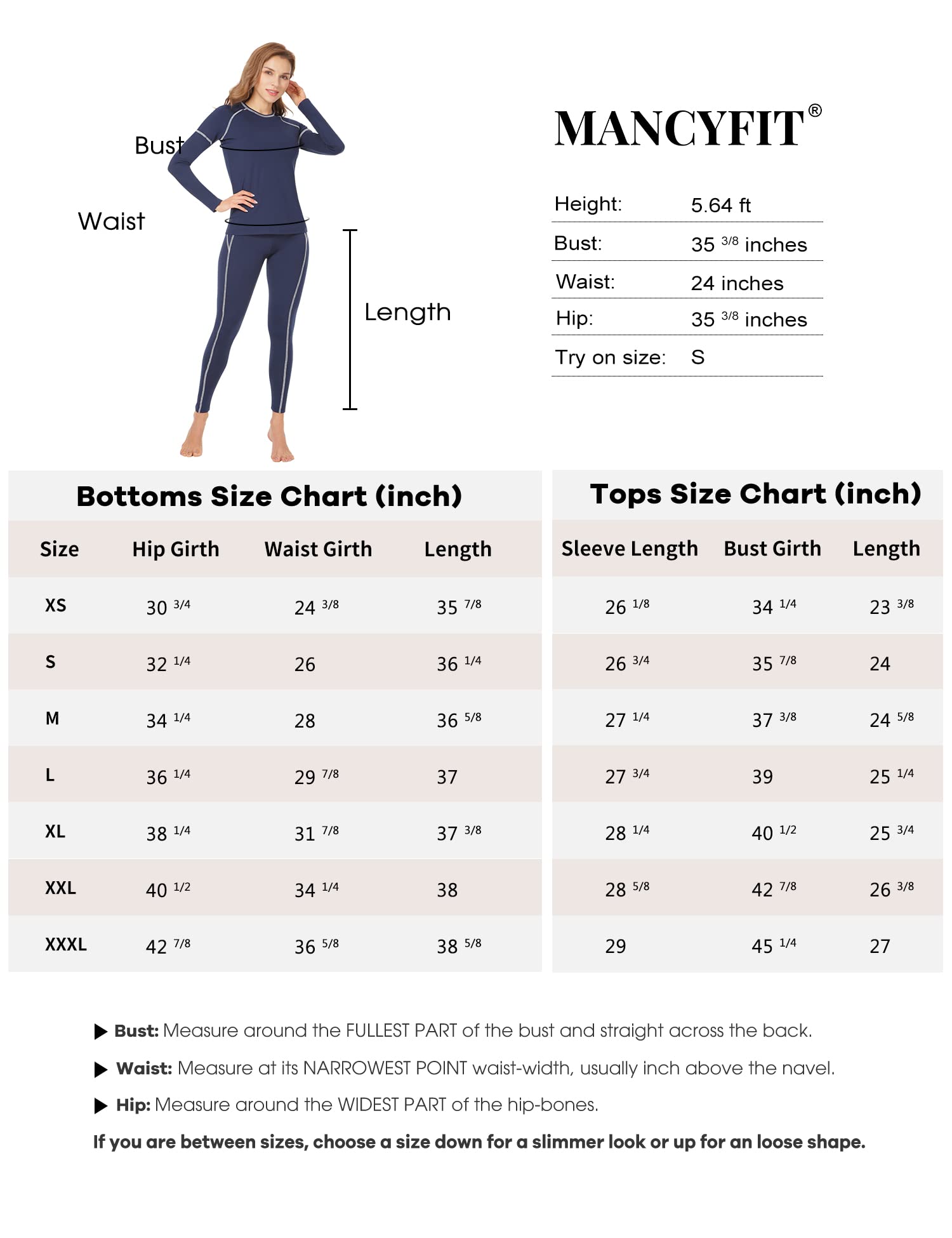 MANCYFIT Thermal Underwear for Women Long Johns Thermal Sets Contrast Color Stitching Base Layer Women Cold Weather Navy and White lines Small