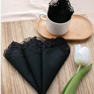 SrffbreMeOly Woemsn Handkerchiefs White Soft Cotton Embroidery Black Ladies Lace Hankies Black 3Pieces black One Size