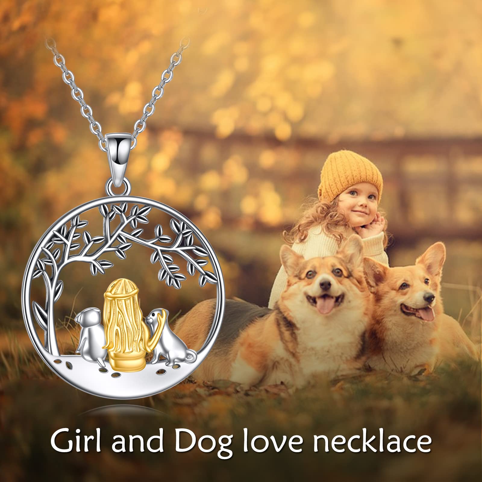 YAFEINI Dog Necklace Sterling Silver Girl and Dog Pendant Memorial Jewelry Gifts for Women Pet Lover