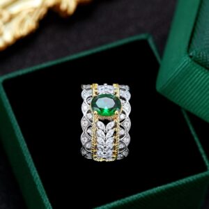 LYLYMIMI Emerald Ring for Women Vintage Adjustable Open rings Gem CZ Women's Ring (Silver)