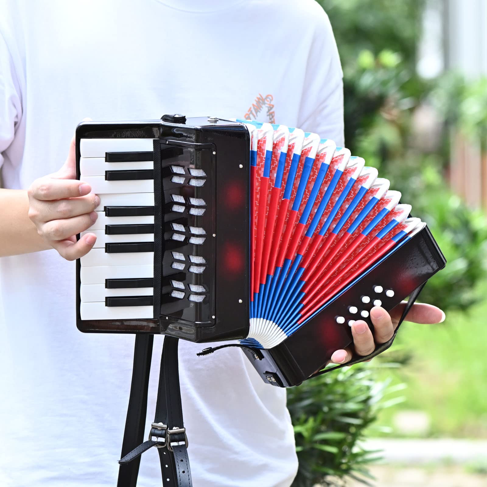 AIMEIS Kids Accordion 17 Piano Keys 8 Bass Button Accordion,Mini Accordian Musical Instrument Gifts for Child Adults (Black)