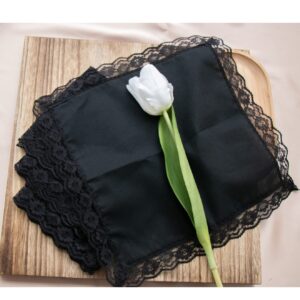 SrffbreMeOly Woemsn Handkerchiefs White Soft Cotton Embroidery Black Ladies Lace Hankies Black 3Pieces black One Size