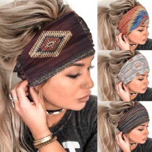 olbye boho headbands women wide head bands turban elastic nonslip hairbands workout yoga hair scarfs running sweatband african bohemian head wraps fashion hair accessories for women (d-bohemian)