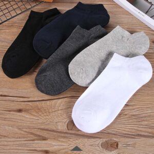 WAIKAS [Pack Of 5 Pairs] Men's Ankle Socks, Stretch Cotton Socks For Man, Common Size, Black/White/Grey/Dark Grey/Navy Blue each color 1 pcs, 5pcs Packing