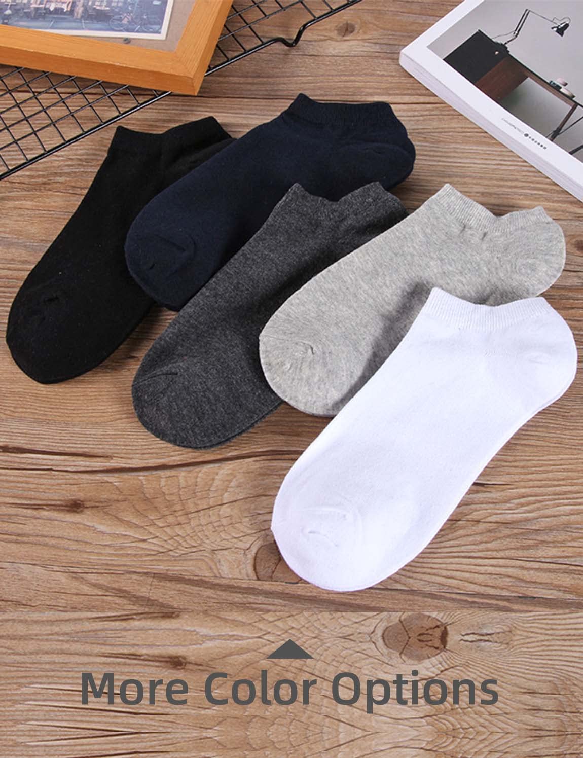 WAIKAS [Pack Of 5 Pairs] Men's Ankle Socks, Stretch Cotton Socks For Man, Common Size, Black/White/Grey/Dark Grey/Navy Blue each color 1 pcs, 5pcs Packing