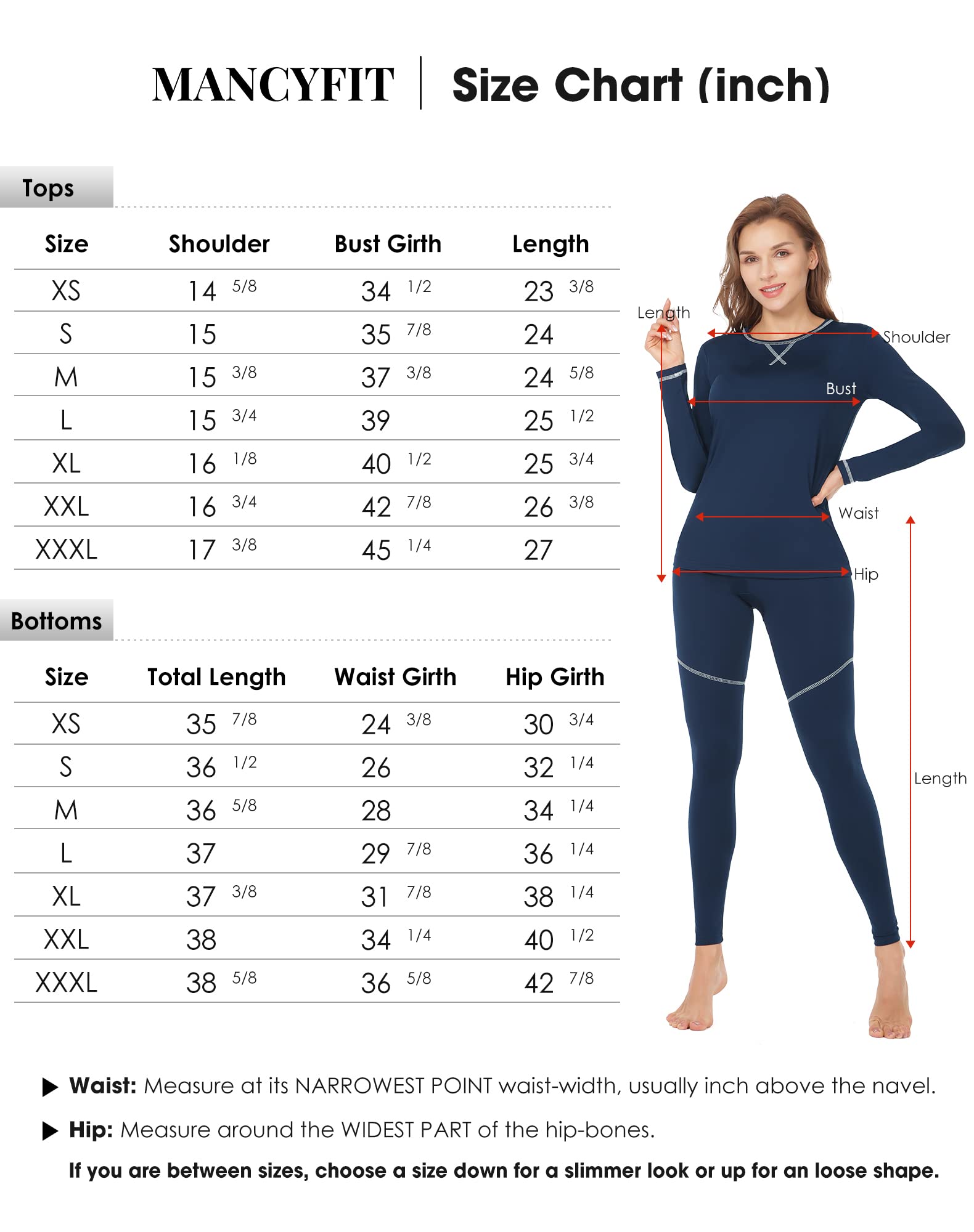 MANCYFIT Thermal Underwear for Women Fleece Lined Tops and Bottoms Base Layer for Cold Weather, Long Johns Sets Navy and White Lines X-Large