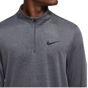 Nike Men’s Breathe Superset Iron Grey ¼ Zip (Quarter Zip) Training/Running Lightweight Long Sleeve Baselayer Shirt, Black Swoosh, Dri-Fit Wicks Moisture, Style CZ1212/Color 068, Size Small