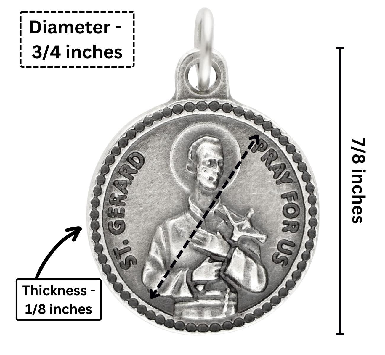 Saint Gerard Necklace Patron Saint of Fertility & Pregnancy Catholic Jewelry - Silver Oxidized Round 7/8" St Gerard Medal with 24" Adjustable Hypoallergenic Ball Chain - Made in Italy