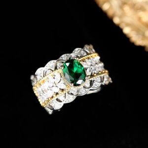 LYLYMIMI Emerald Ring for Women Vintage Adjustable Open rings Gem CZ Women's Ring (Silver)