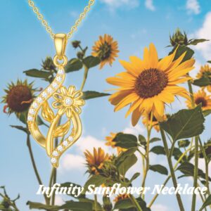 Rikelus 14K Gold Sunflower Necklace for Women Solid Gold Infinity Pendant Necklace Sunflower Jewelry Dainty Flower Necklace Christmas Birthday Gift for Girlfriend Wife Mom Her 16+1+1 inch (Infinity)