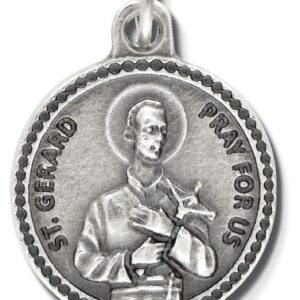 Saint Gerard Necklace Patron Saint of Fertility & Pregnancy Catholic Jewelry - Silver Oxidized Round 7/8" St Gerard Medal with 24" Adjustable Hypoallergenic Ball Chain - Made in Italy