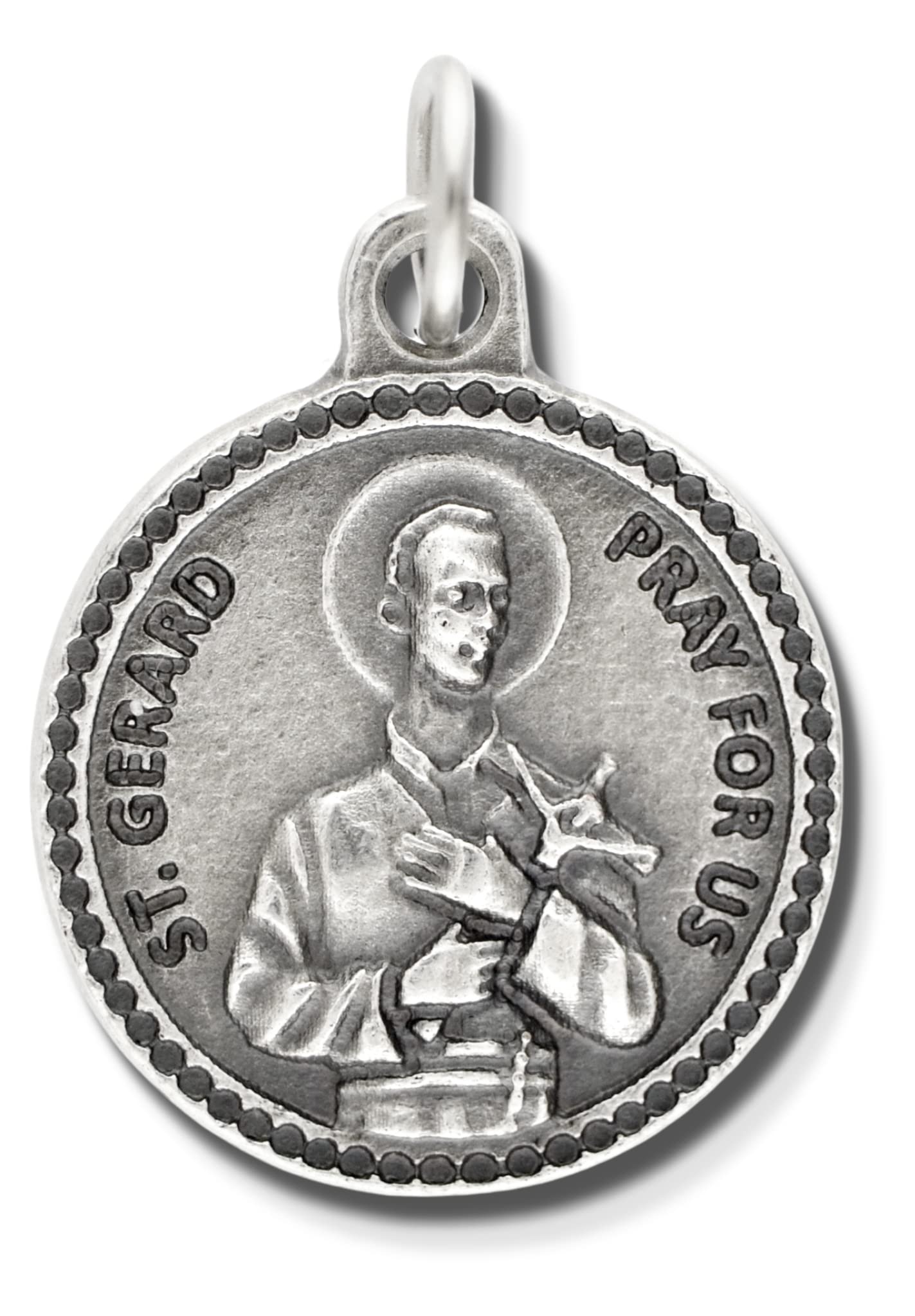 Saint Gerard Necklace Patron Saint of Fertility & Pregnancy Catholic Jewelry - Silver Oxidized Round 7/8" St Gerard Medal with 24" Adjustable Hypoallergenic Ball Chain - Made in Italy