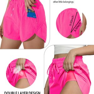 BMJL Women's Workout Short High Waisted Gym Running Short Summer Plus Size Sporty Athletic Short Pants(M,Hot Pink)