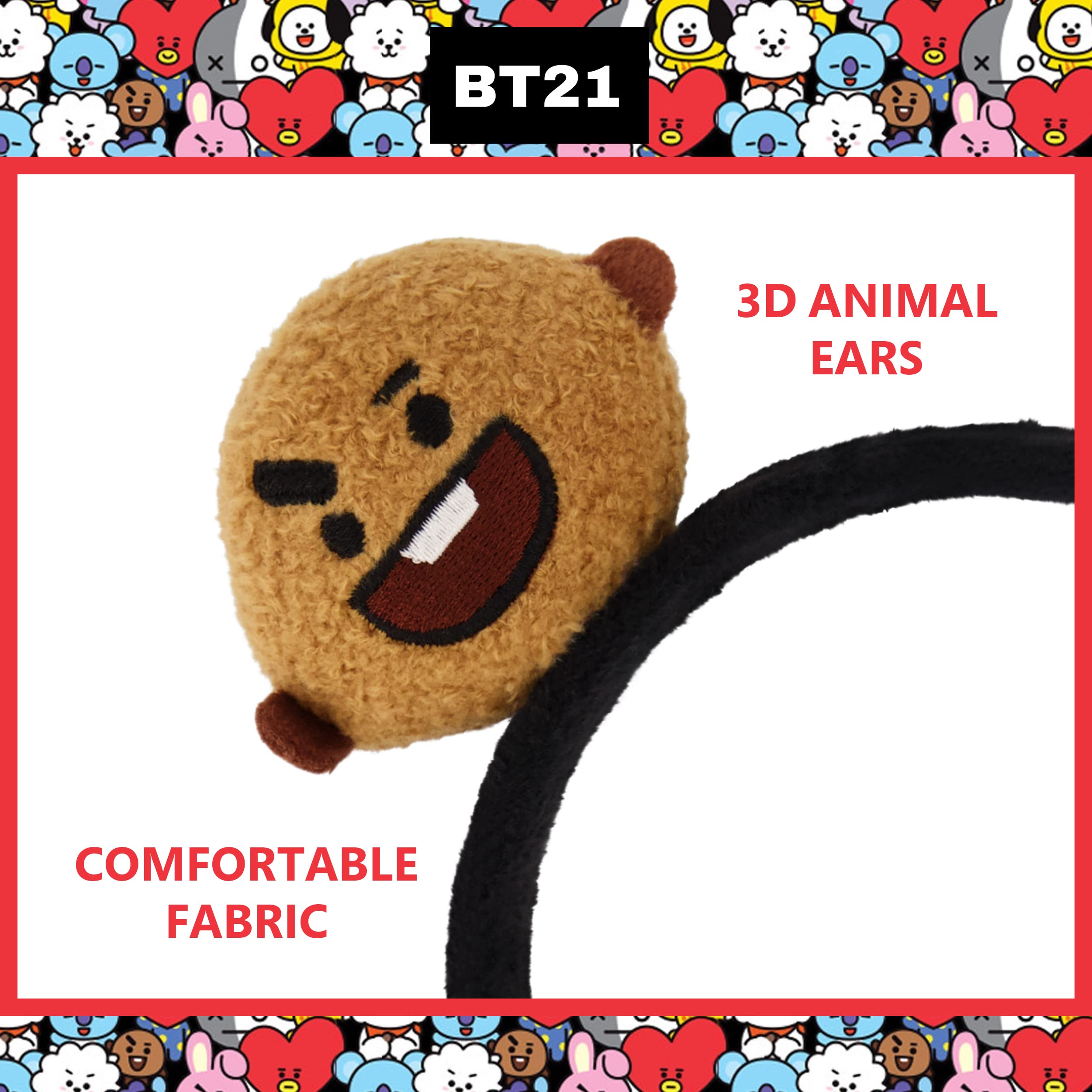 BT21 LINE FRIENDS 3D Plush Embroidered Womens Headband, SHOOKY, One Size