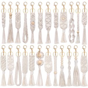 nosiny 24 pieces boho macrame keychains mini cute handcrafted tassel keychain macrame bag charms aesthetic keychain with tassel for women car key purse phone wallet party supplies, beige