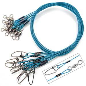 yoto 125lb heavy duty fishing leaders,stainless steel saltwater fishing wire,high strength leader with swivel and snap (blue-15pcs)