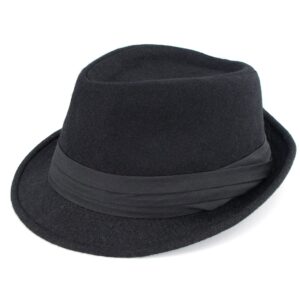 men's classic short brim trilby hat gangster fedora wool cap with band (s/m) black