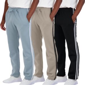 Real Essentials Men's Open Bottom Mens Sweatpant Men Tech Fleece Active Sports Sweat Sweats Athletic Training Pant Track Gym Running Casual Heavy Sweatpants Pockets Pants - Set 9, L, Pack of 3