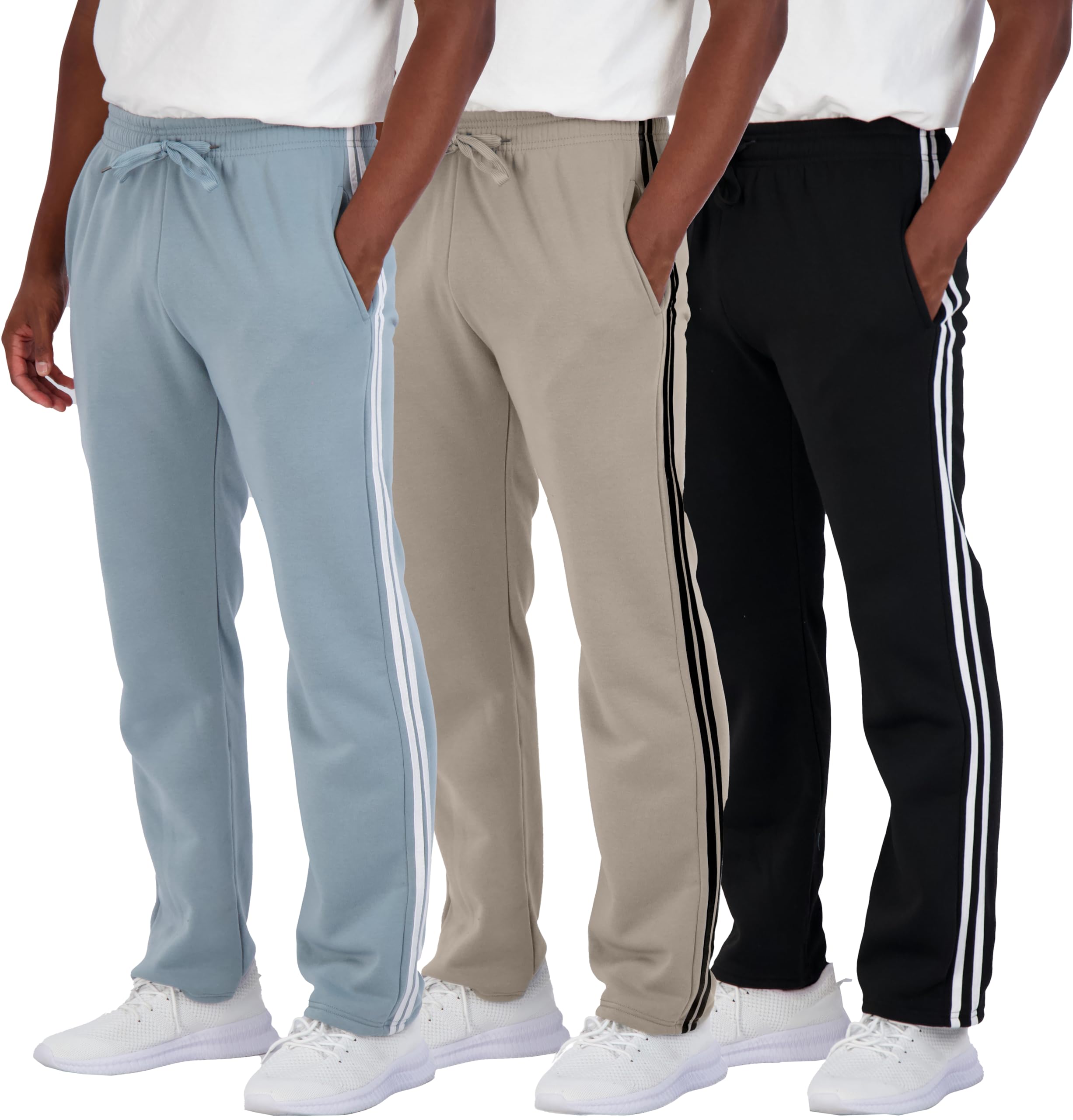 Real Essentials Men's Open Bottom Mens Sweatpant Men Tech Fleece Active Sports Sweat Sweats Athletic Training Pant Track Gym Running Casual Heavy Sweatpants Pockets Pants - Set 9, L, Pack of 3