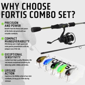 Fortis Fishing Spinning Rods 6ft6-2 pc - Medium - Medium - Strong, Sensitive, Lightweight, Graphite Blank with Durable Fiberglass Tip, Ergonomic Handle Includes Rod, Reel and Lures (Crankbaits)