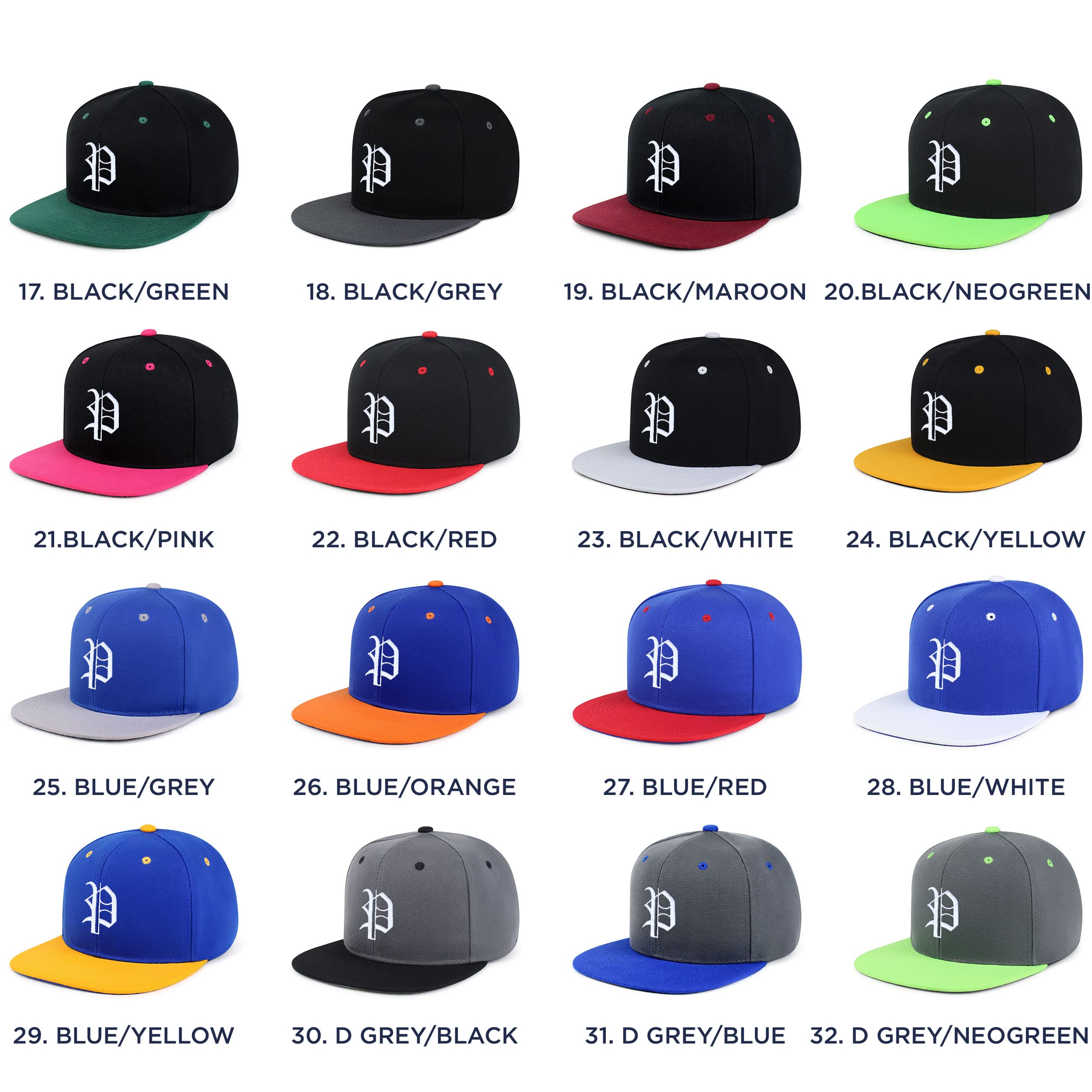 JPAK Old English Letter P Hip-Hop Snapback Hat Embroidered Baseball Cap English Alphabet