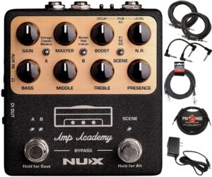 briskdrop nux ngs-6 amp academy amp modeler guitar pedal - bundle with 2 instrument, 2 patch, 1/4'' trs and xlr cables, brown,red