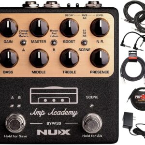 Briskdrop NUX NGS-6 Amp Academy Amp Modeler Guitar Pedal - Bundle with 2 Instrument, 2 Patch, 1/4'' TRS and XLR Cables, Brown,Red